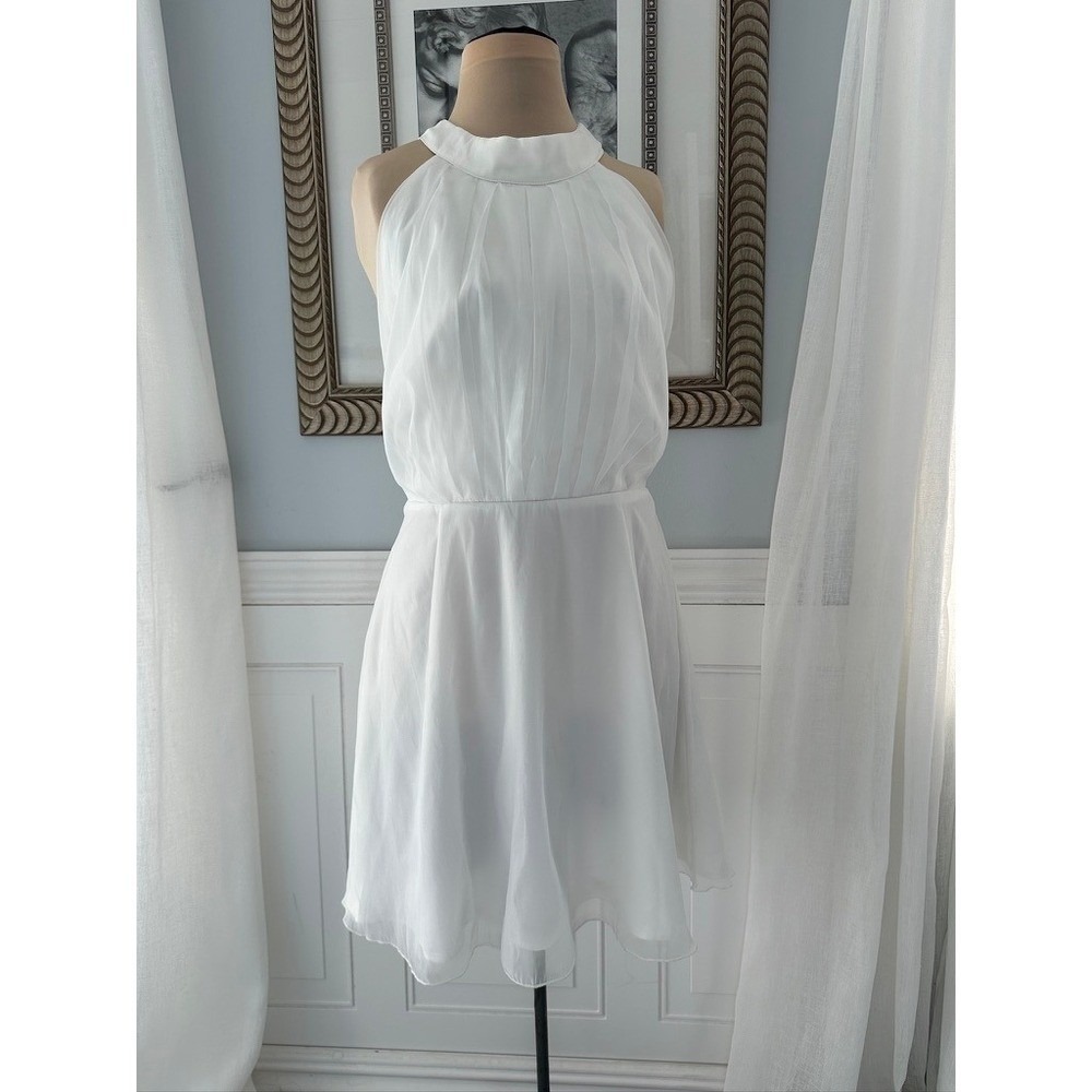 NWT Petal & Pup Halter Mini Chiffon White Graduation Dress Coquette Size 10